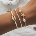 3Pcs Bohemian Shell Starfish Bracelet Set Pearl Beads Beach Jewelry