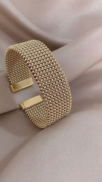 Vintage Stainless Steel Braided Mesh Open Cuff Bracelet