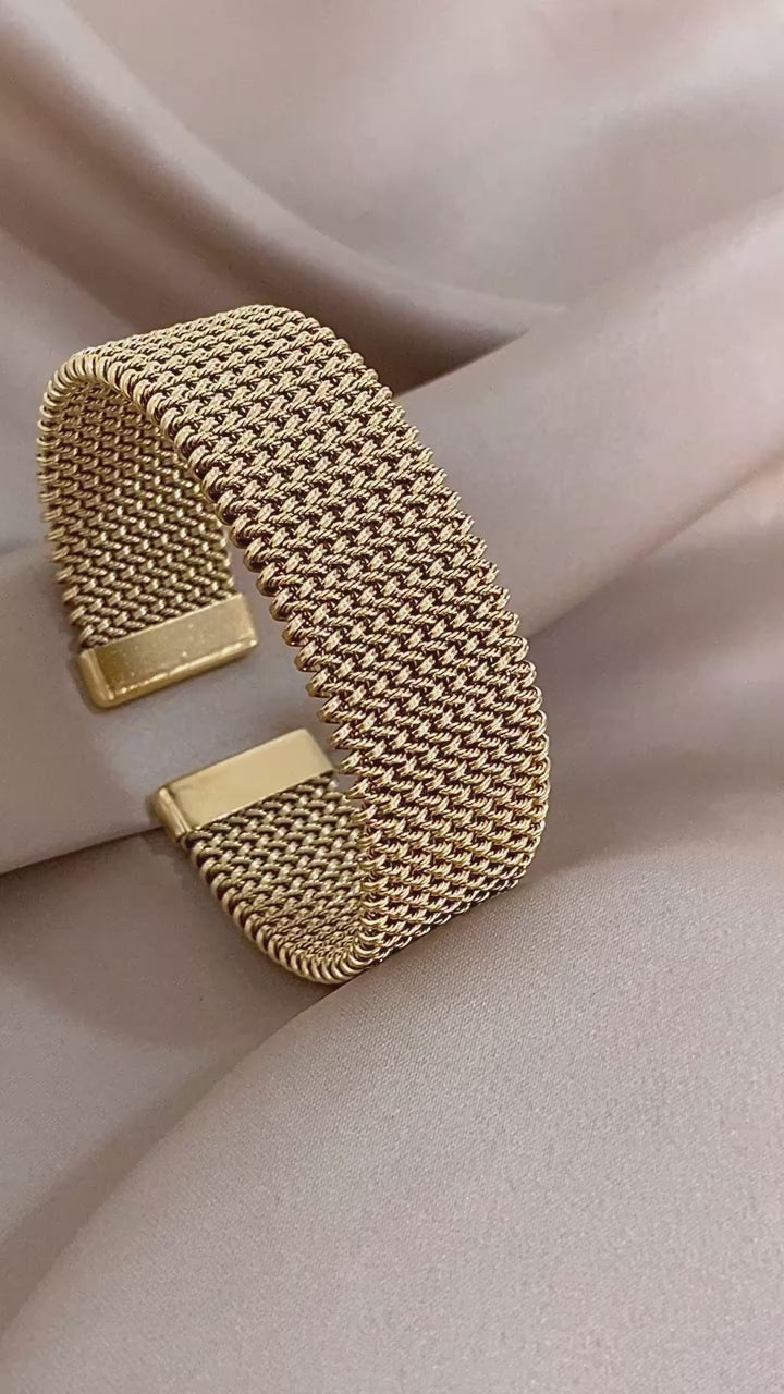 Vintage Stainless Steel Braided Mesh Open Cuff Bracelet